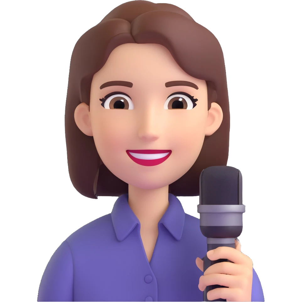 emoji style person with a microphone, experiencing ASMR, smooth edges, gentle smile emoji