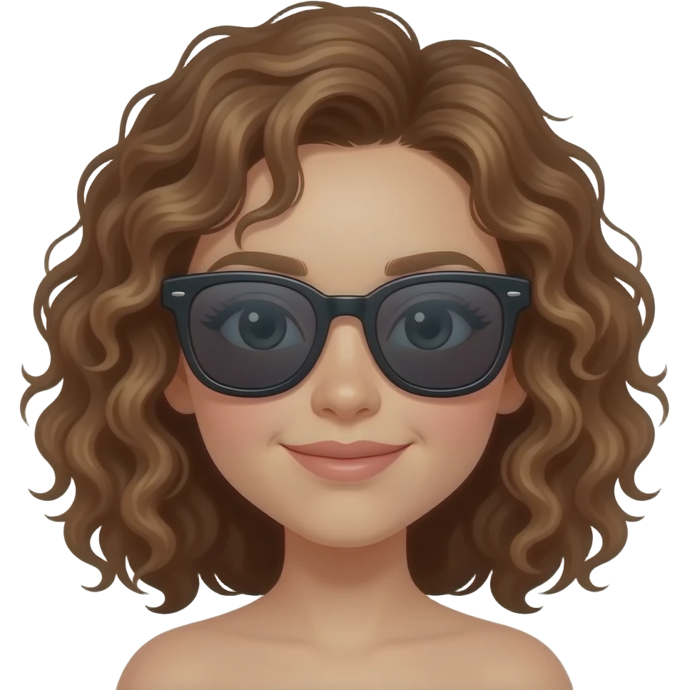 a white girl with curly brown hair and wayferer sunglasses with black frame emoji