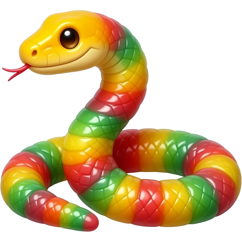 “snake made of gummy candy, colorful, shiny texture, cartoon style” emoji