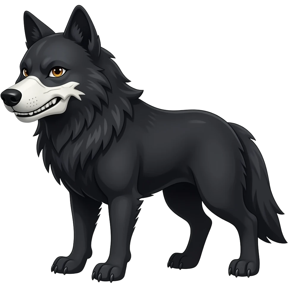 Anthropomorphic edgy cool badass black wolf with a white upper muzzle skull part emoji