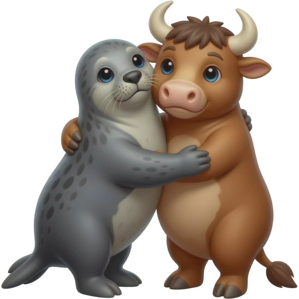 una foca y un toro abrazados emoji