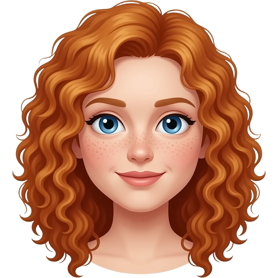 femme rousse cheveux bouclés aux yeux bleus et taches de rousseur emoji