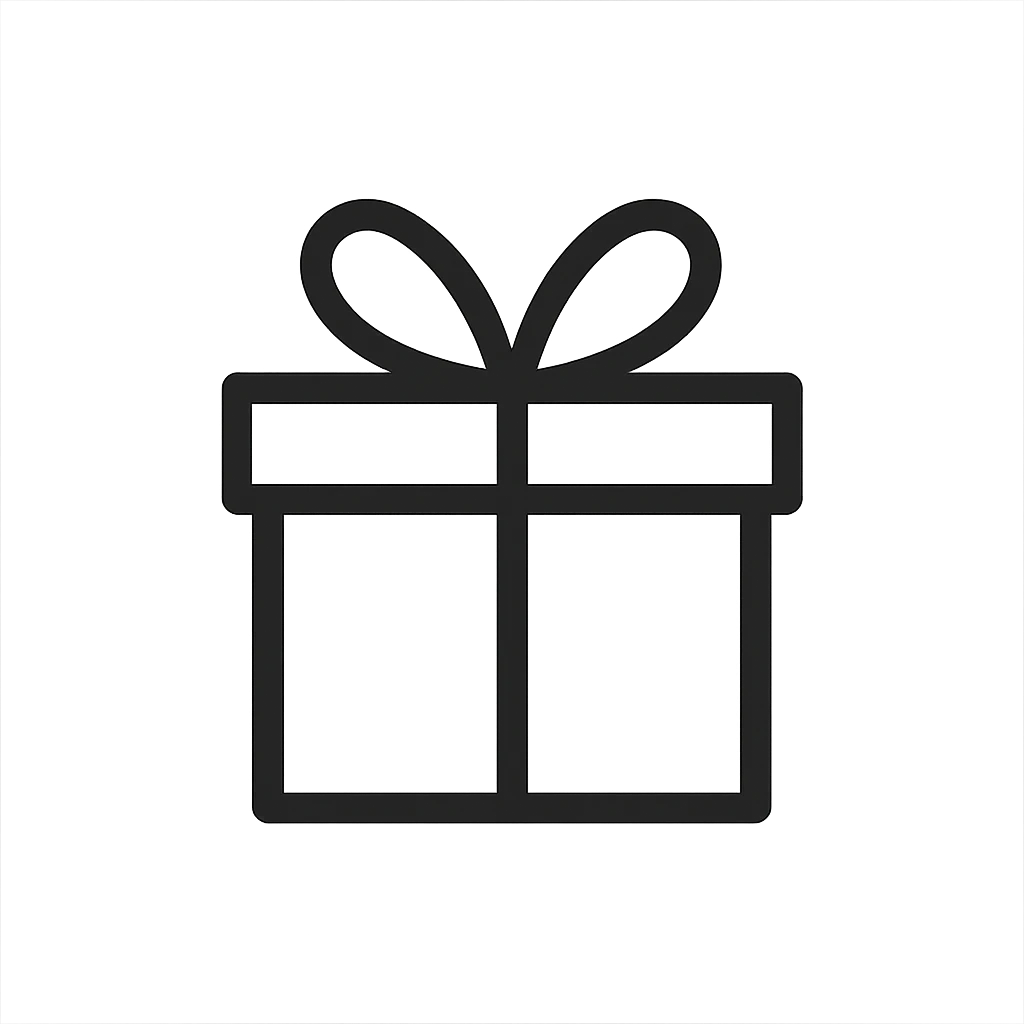 minimalist icon of a gift box with ribbon emoji