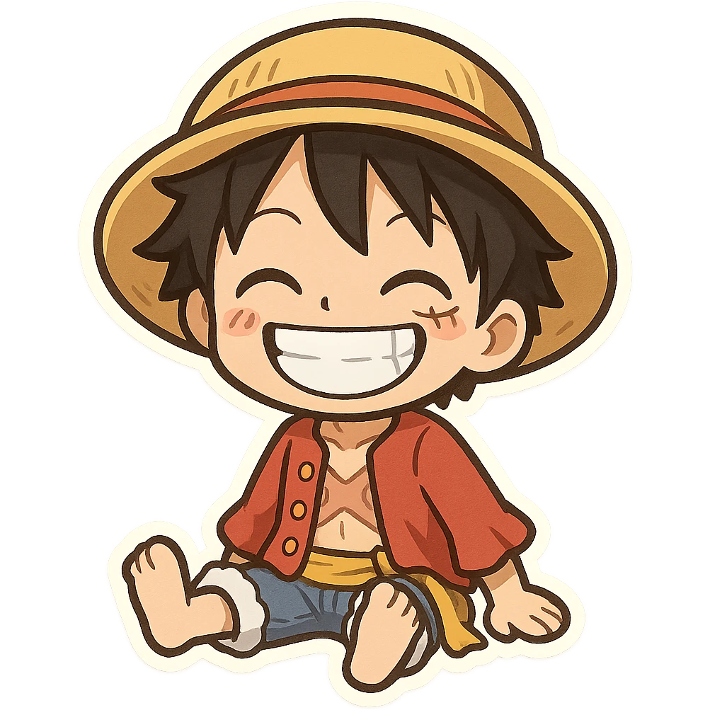 Luffy from One Piece, smiling, cartoon chibi style emoji