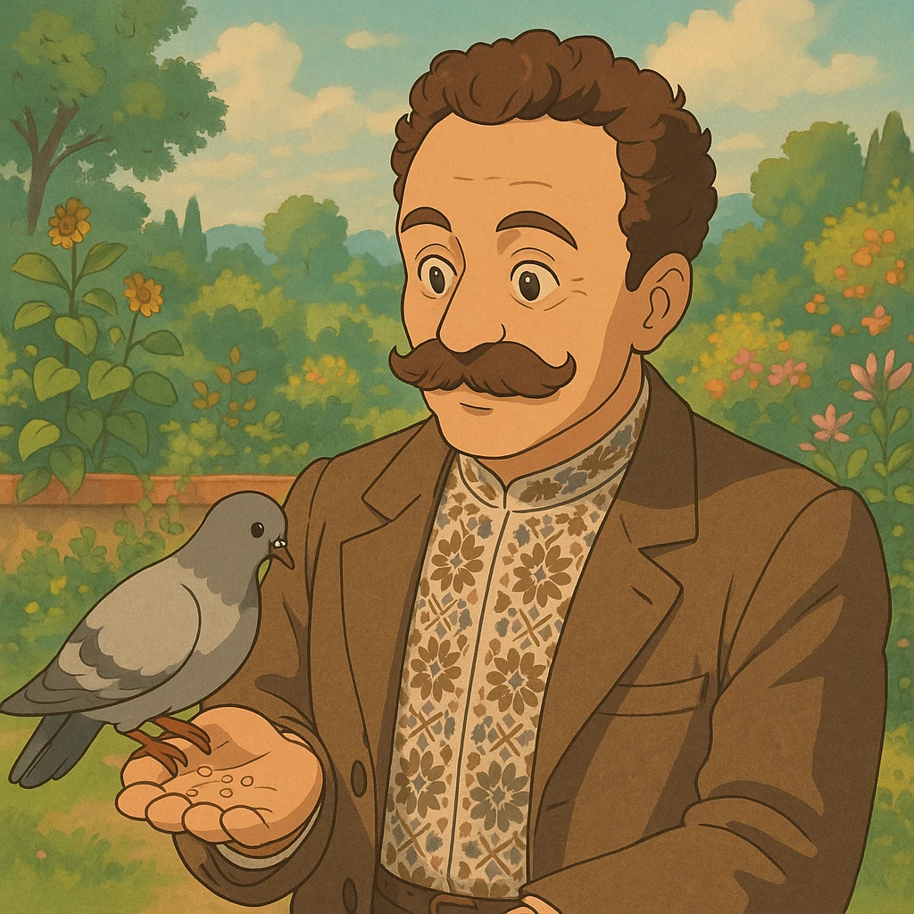 feeds a pigeon from his hand emoji