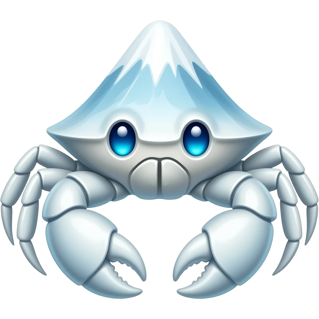 Ice White crab with Mount Everest on its back facing  with glowing blue eyes emoji