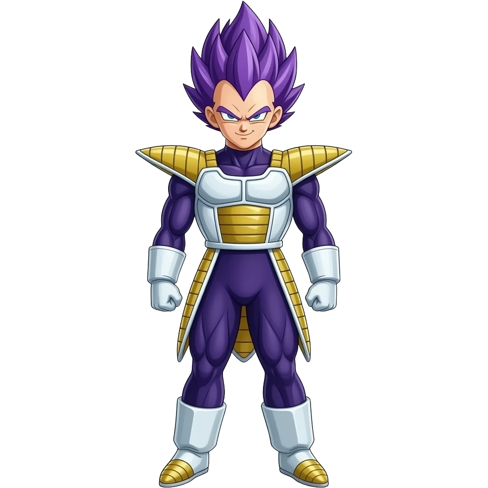 Un vegeta ultra ego con el pelo morado con el cuerpo entero emoji