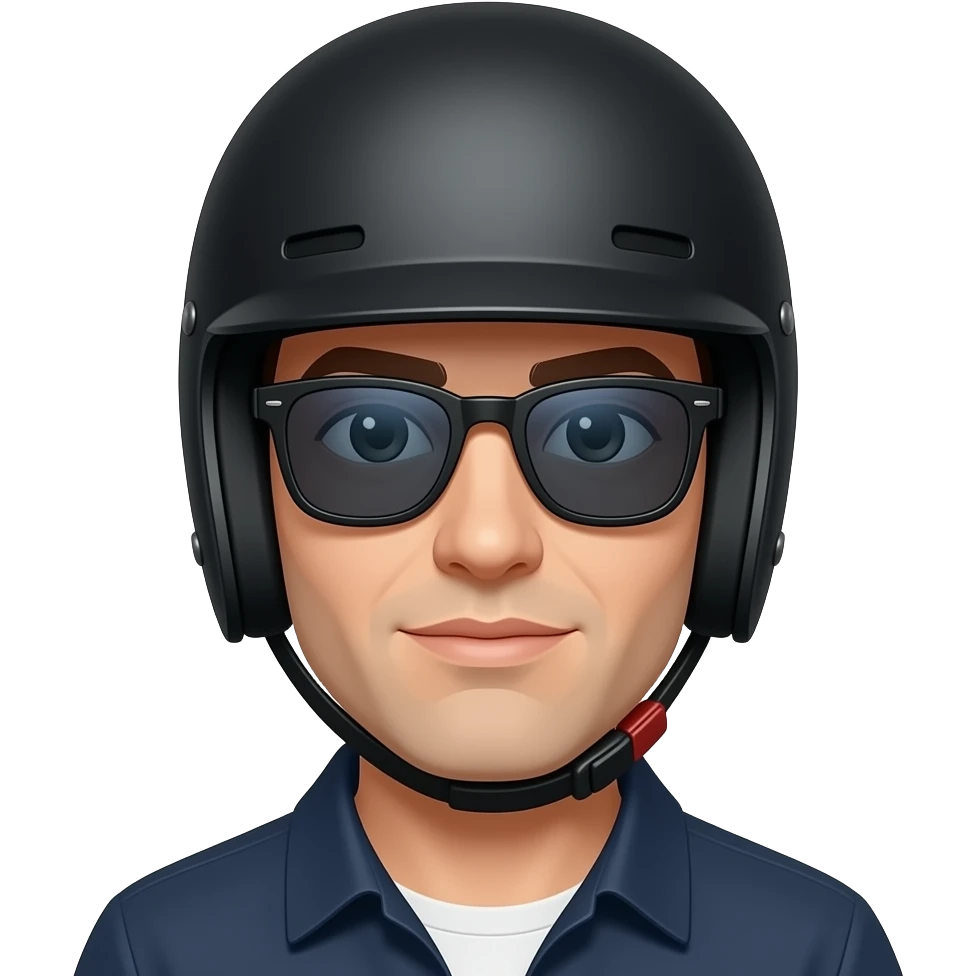 tiene que ser igual, pero con el casco negro y gafas oscura tintadas emoji