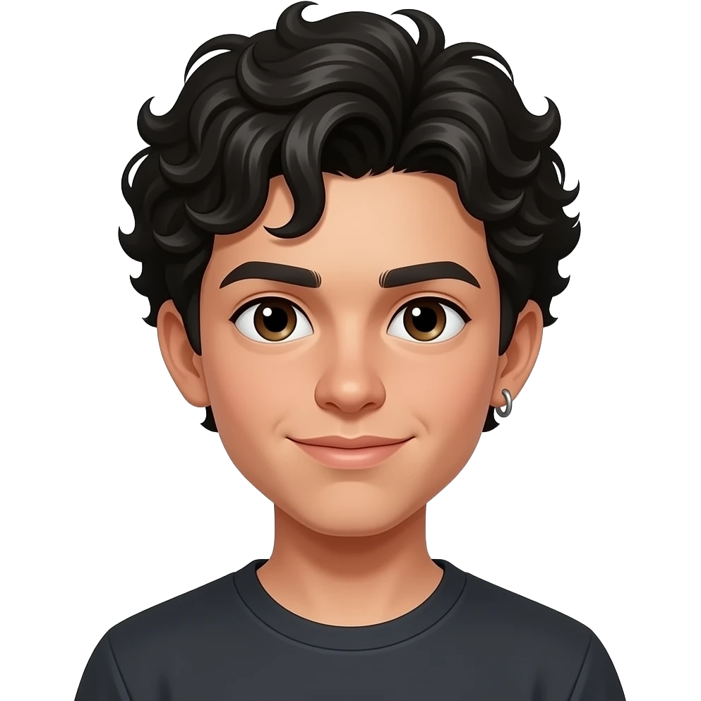 Une garçon adolescent à la peau clair avec des cheveux bouclés noir , a un percing à un oreille emoji