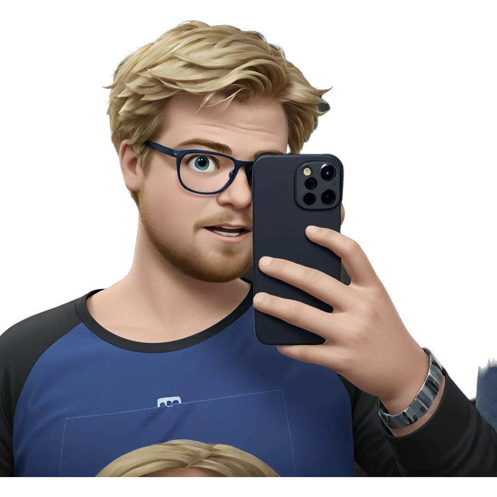 blonde boy taking selfie emoji