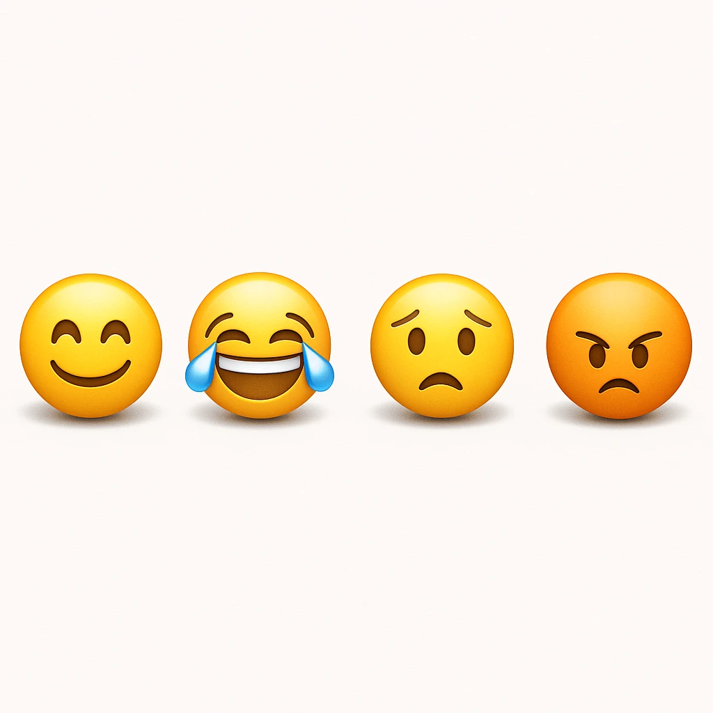 make four emojis on white background with good amount of shadow  emoji