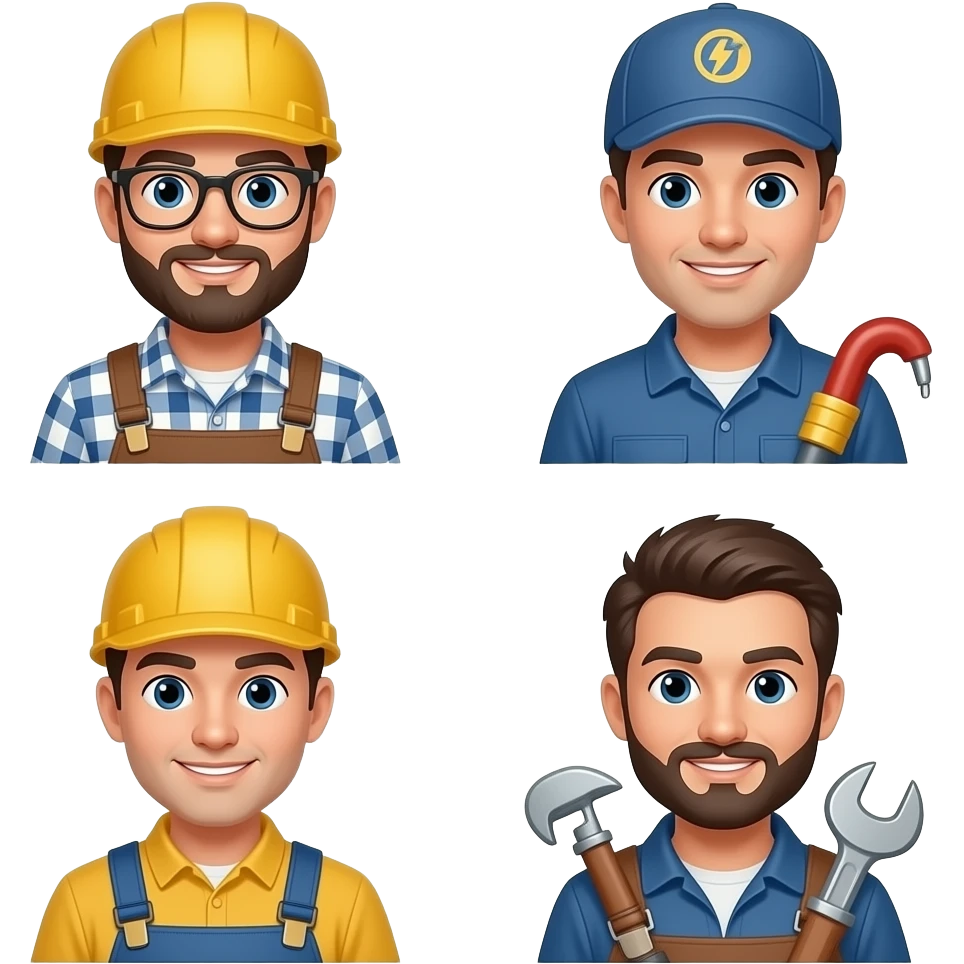 Collage of Handyman, Plumber, Electrician, Machanic emoji