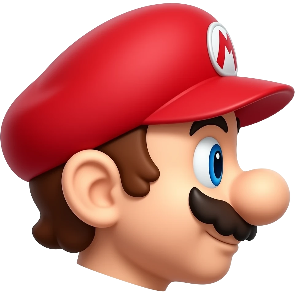 Super Mario side profile facing right, detailed red cap and mustache, clean emoji illustration emoji