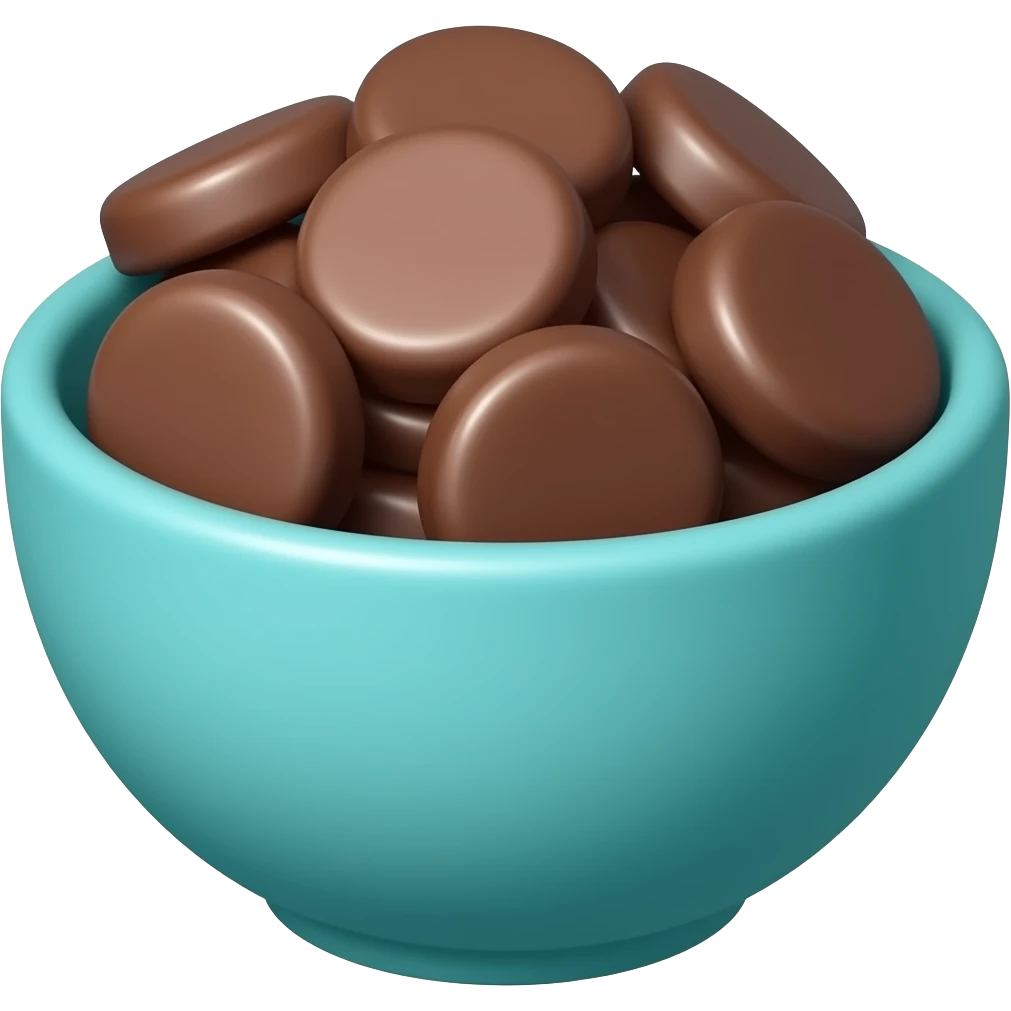 super realistic small teal bowl of chocolate circles emoji