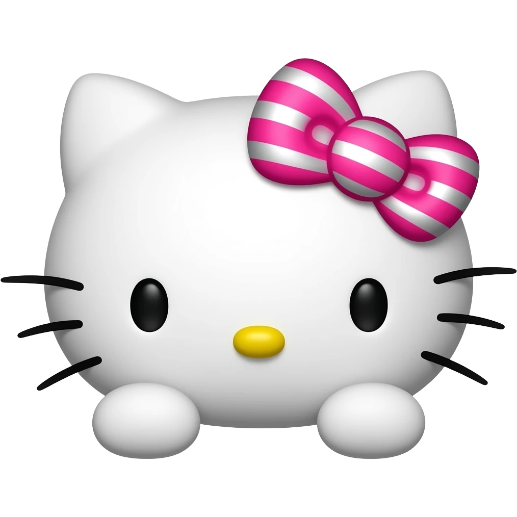Hello Kitty head with two front paws and a bright pink and silver striped bow emoji