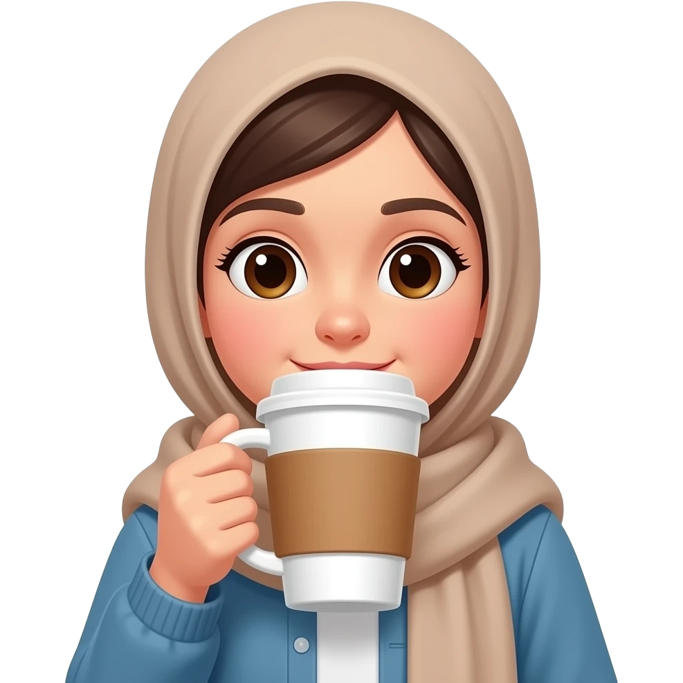 young girl in  hijab drink coffee cup increase coffee cup size and change cup color emoji