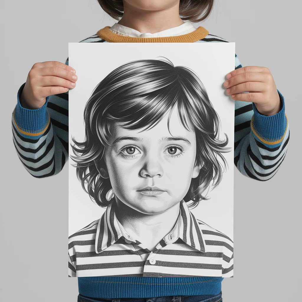 make drawing of a child holding a poster of this image emoji
