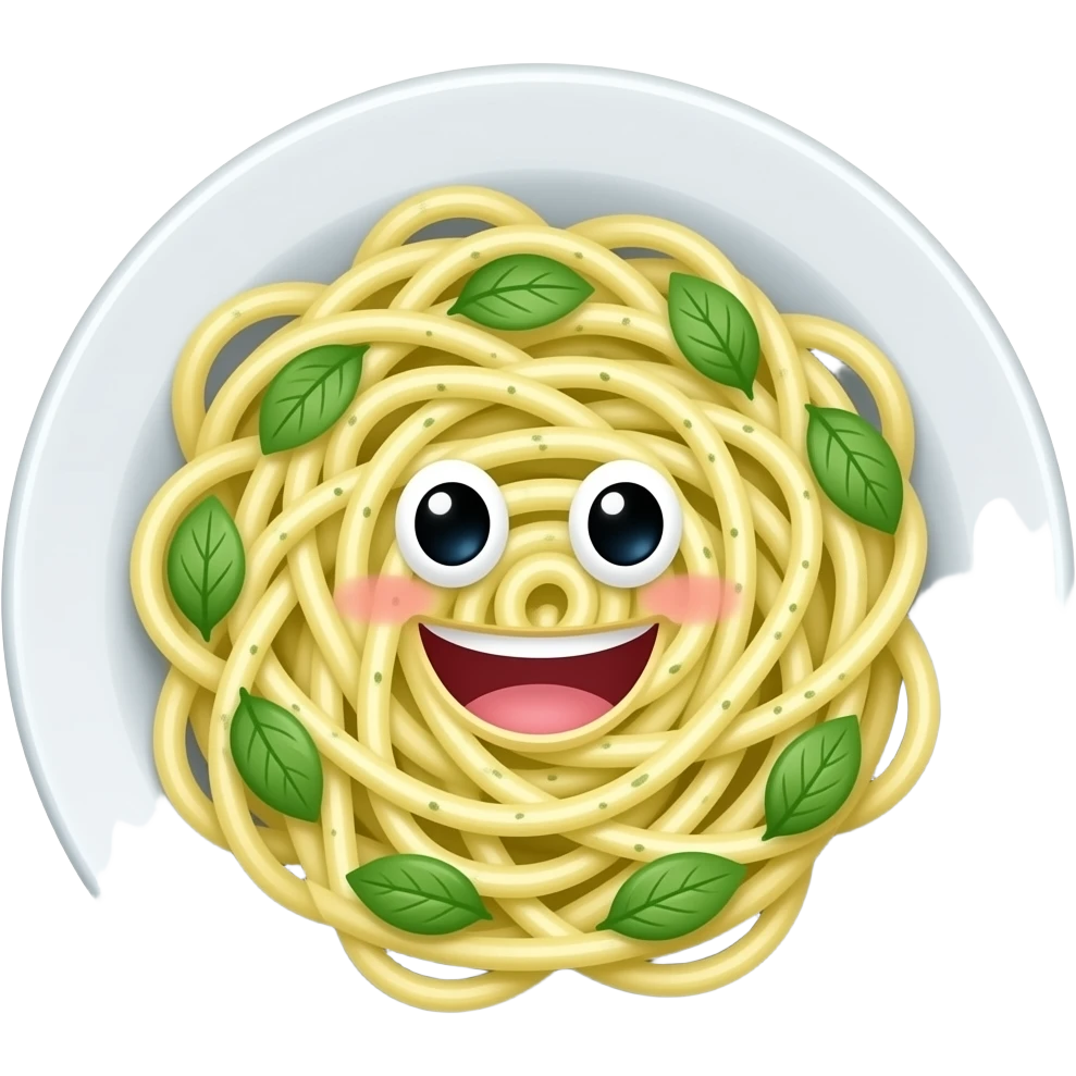 a friendly pesto pasta with a plate emoji