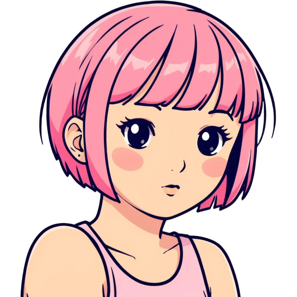 Girl with pink short hair, hair bangs and labret piercing  emoji