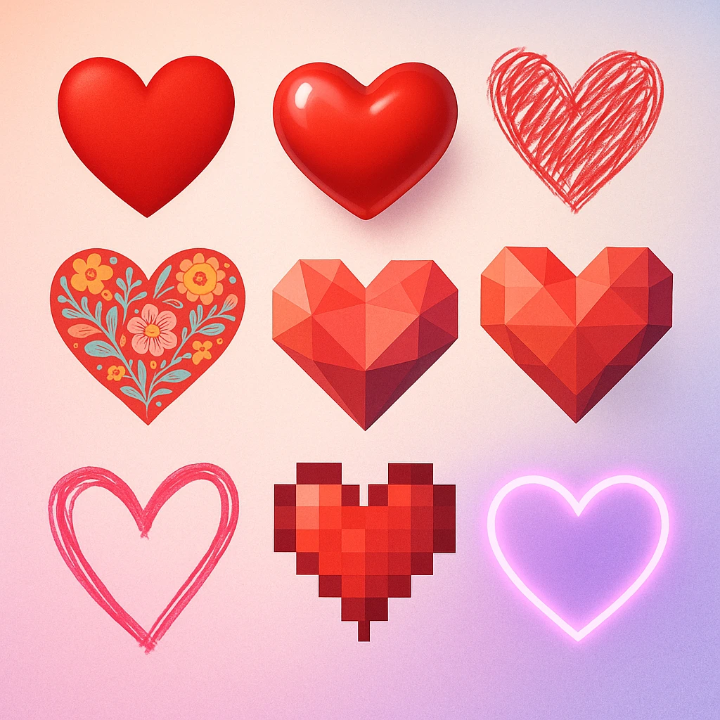 show more heart style emoji