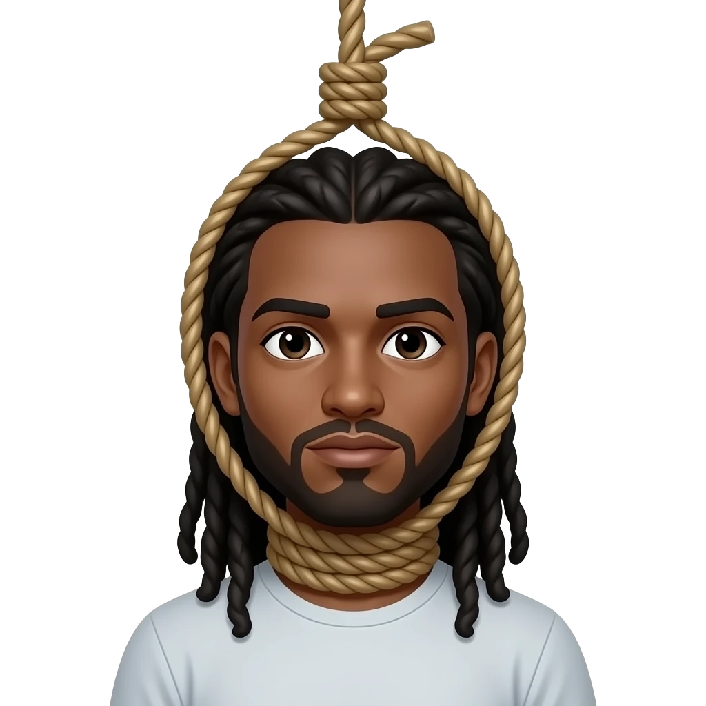 A black man with long locks a noose around his neck to hang emoji
