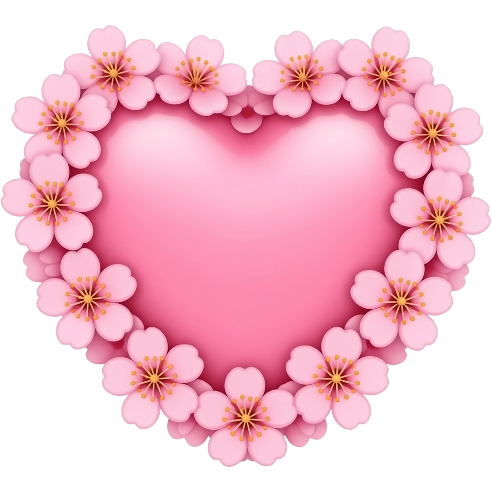 a smaller pale pink heart and surrounded with cherry blossom emoji