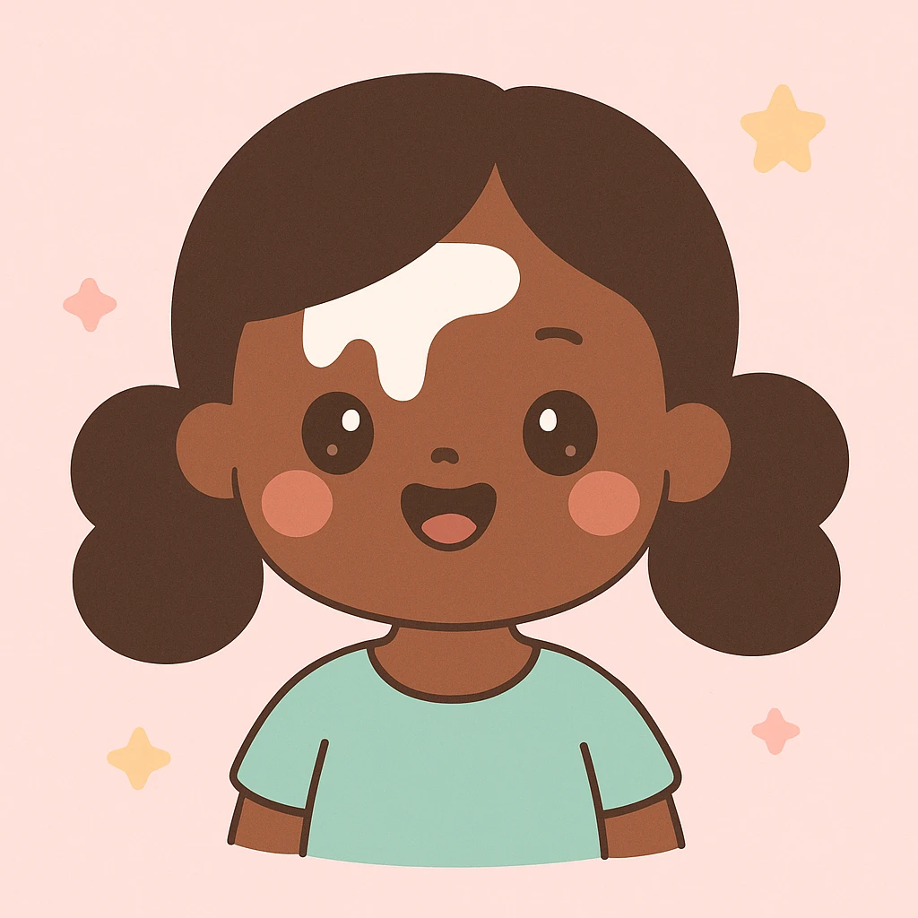 kawaii style illustration of a dark-skinned girl with milk on her face emoji