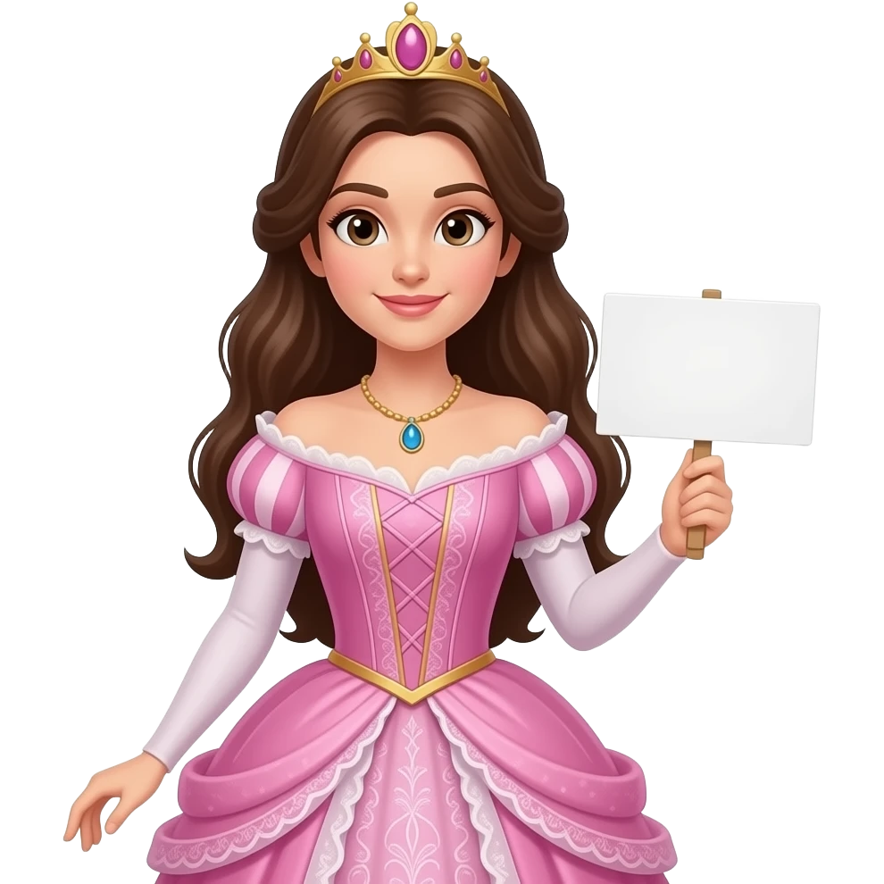 доросла та гарна принцеса брюнетка тримає білу табличку в правій руці emoji