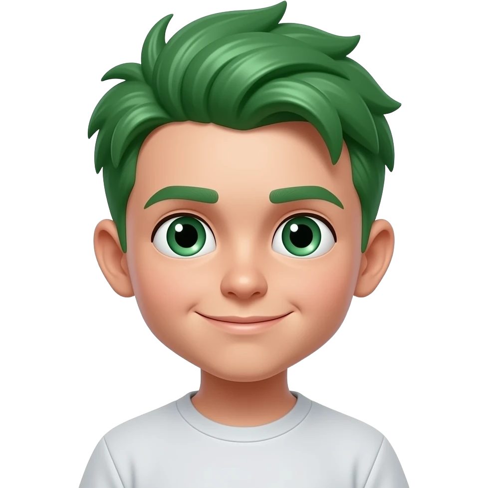 a boy with unique face shape and green hairs emoji