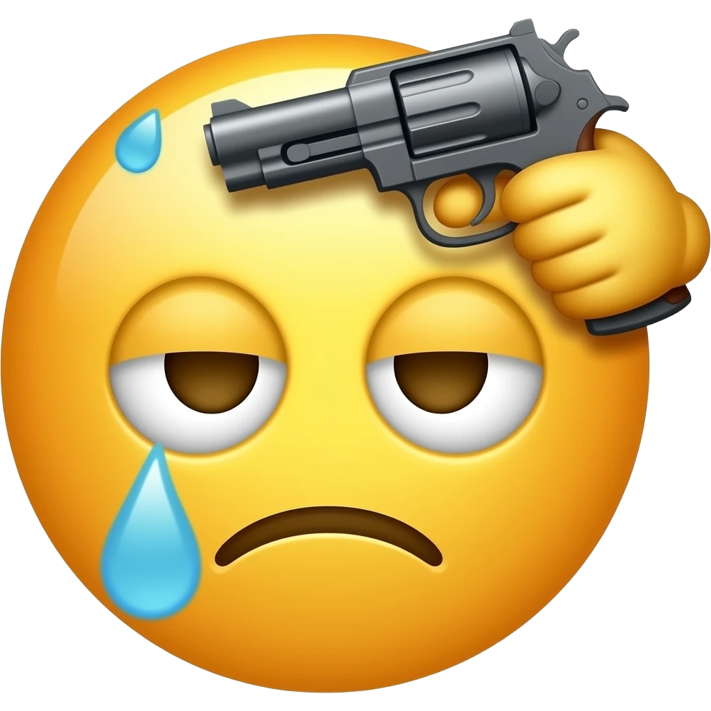 A tired emoji puting a gun on his head emoji