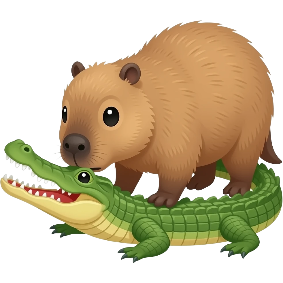 Capybara biting the tail of a crocodile emoji