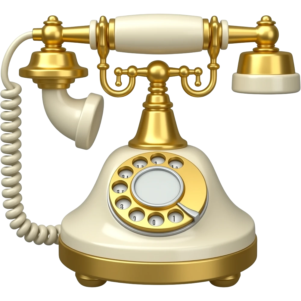 A vintage telephone emoji in cream and gold, classy nostalgic luxury, refined old wealth style emoji