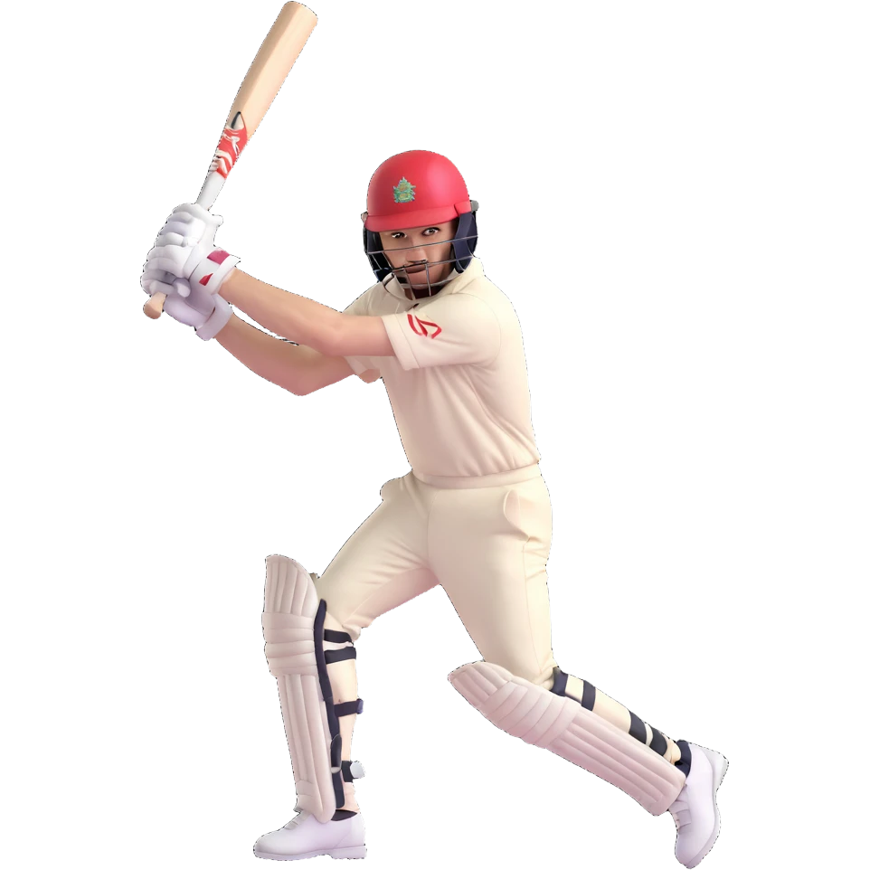 a cricket batsman in mid-swing, visible bat, helmet, and gloves, lively and sporty emoji