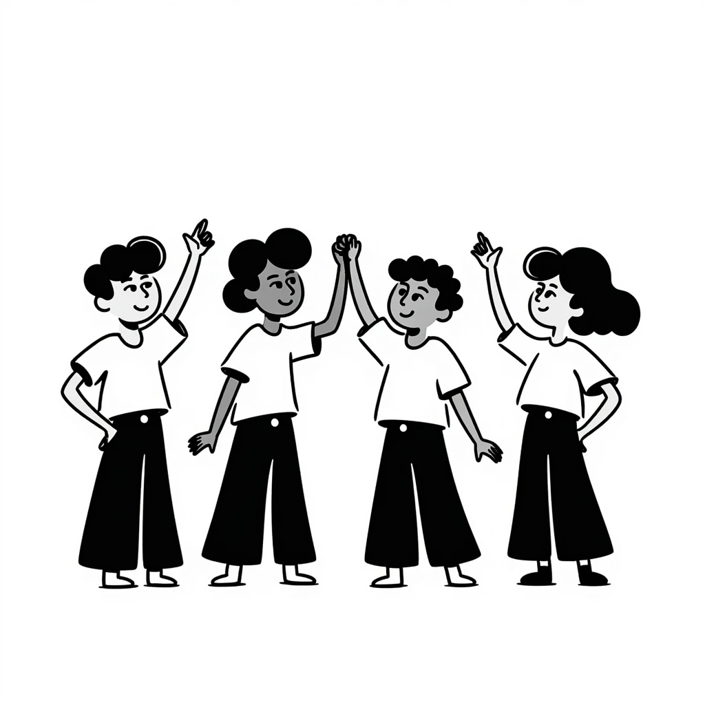 a group of young people, hand drawn doodle style emoji