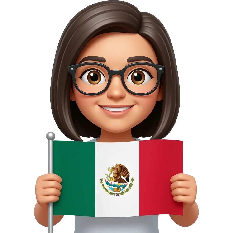 3D A Hispanic girl with glasses  holding a half Guatemala flag and half Mexican Flag emoji