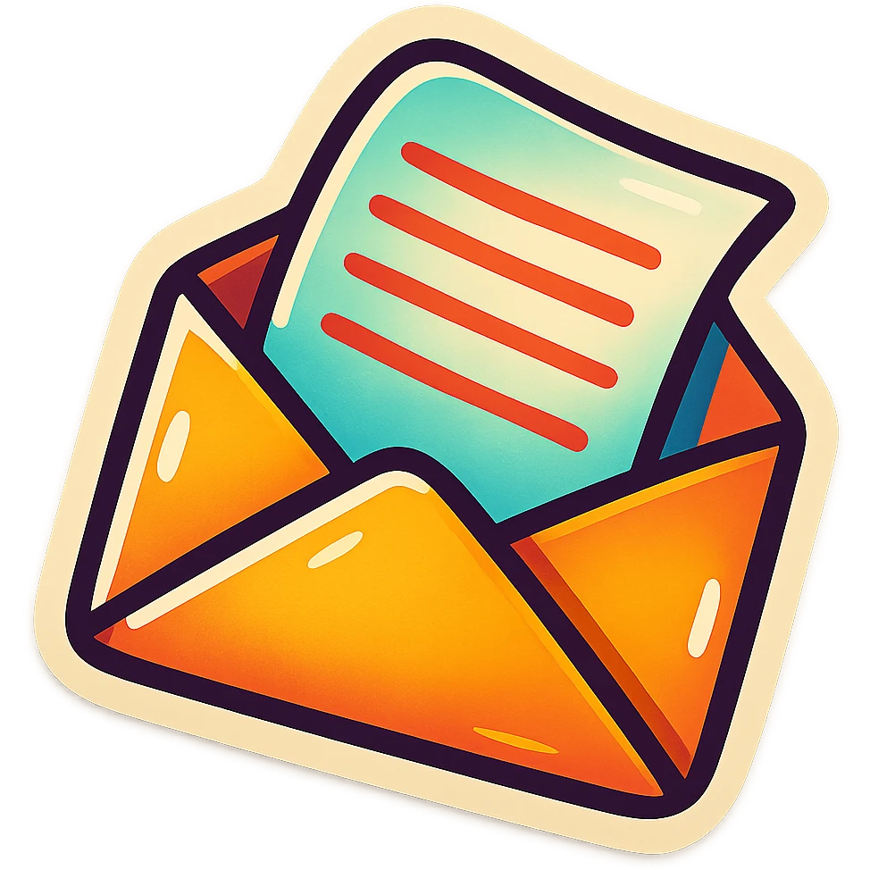 retro sticker style drawing of a classic envelope with a partially visible letter coming out, bold contours, stylized shadows and highlights, playful and vibrant look emoji