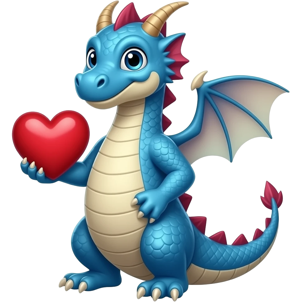 Blue dragon holding a love heart emoji