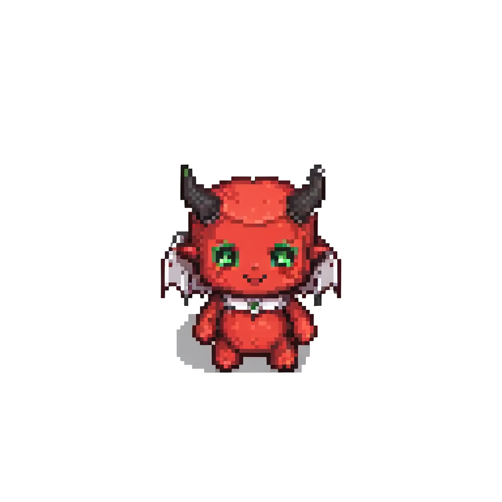 pixel art devil, small and chibi, black background emoji