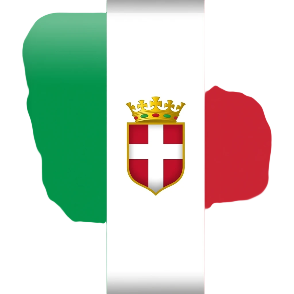 The flag of the Kingdom of Italy (1861–1946) was a vertical tricolor of green, white, and red, with the Savoy coat of arms (a white cross on a red shield) centered on the white stripe. A royal crown often topped the shield for official and military versions. emoji
