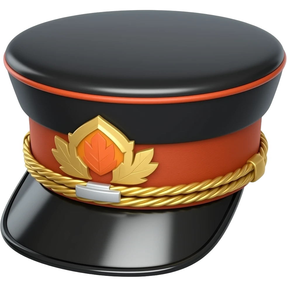 flat black shiny Kepi hat with pastel orange and gold accents emoji