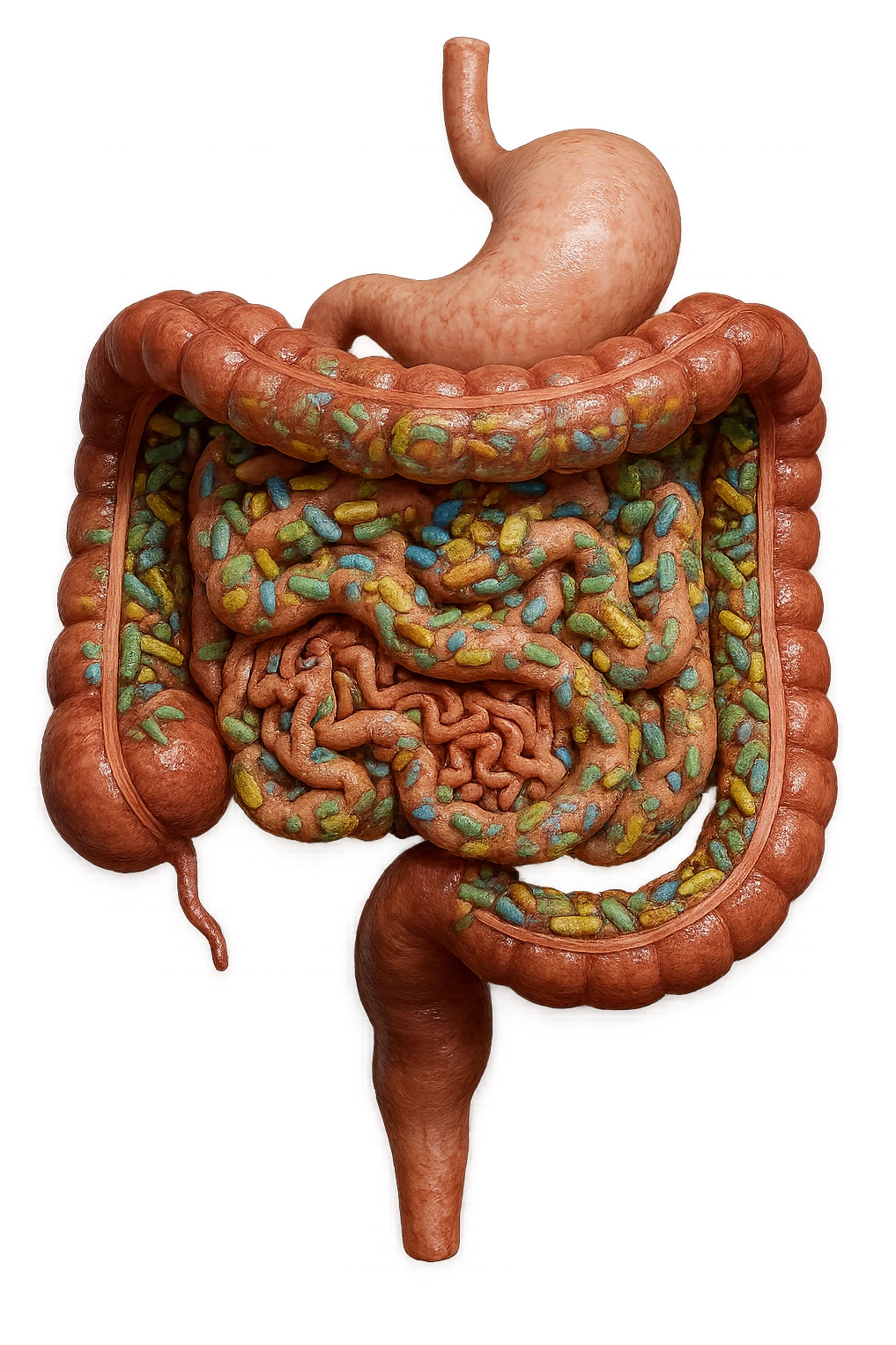 INTESTINO UMANO ANATOMICO CON ALL'INTERNO PIENO DI BATTERI INTESTINALI, IPERREALISTICO 4K emoji
