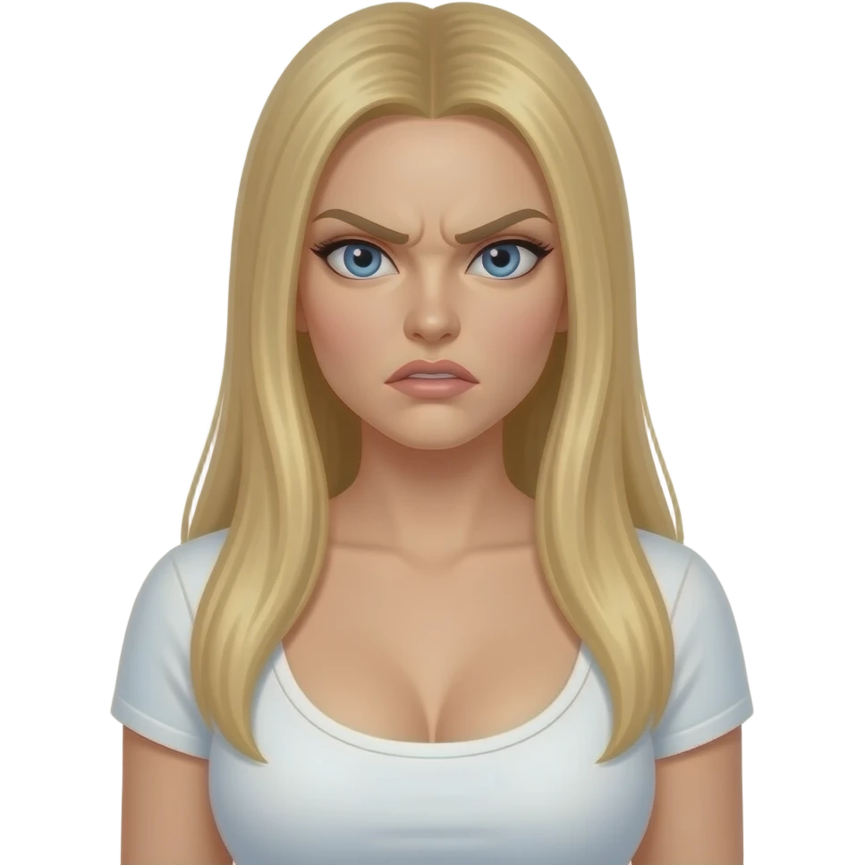 ragazza russa bionda occhi azzurri capelli lisci lunghi, seno prosperoso  arrabbiata maglietta bianca emoji