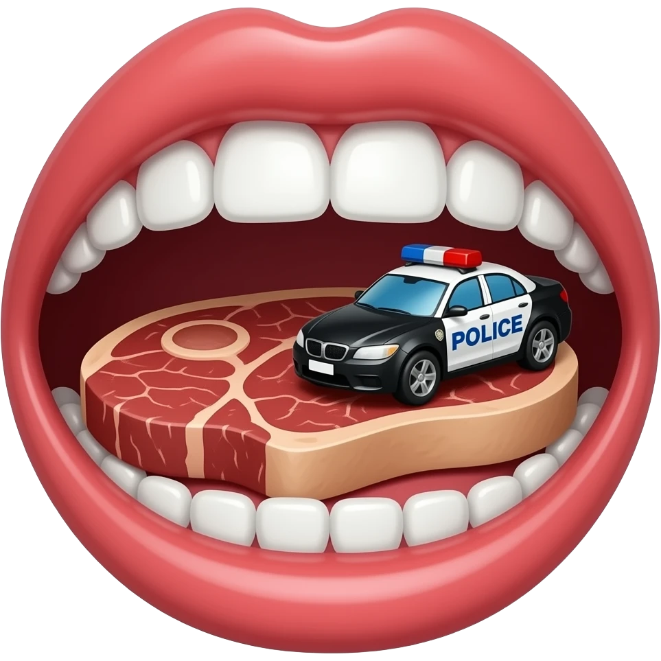 the emoji 🥩🚓 with a giant mouth emoji