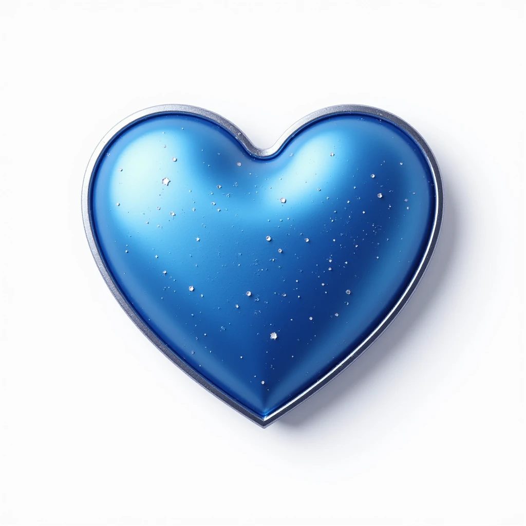 photorealistic blue heart with sparkles and silver outline, realistic drop shadow, white clean background emoji