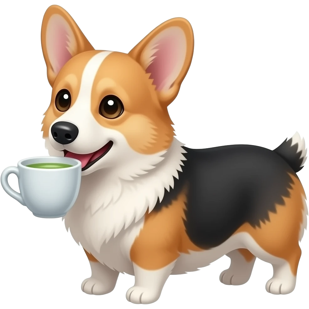 tricolor corgi drinking green tea emoji