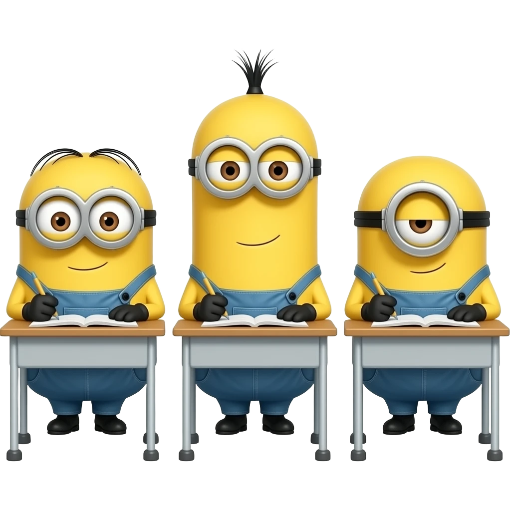 3 despicable me minions doing school work emoji