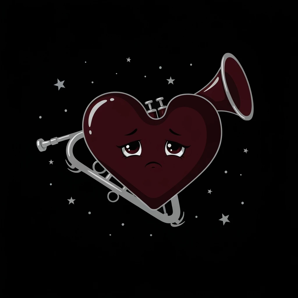 goth heart trumpet, cute, expressive, minimal emoji