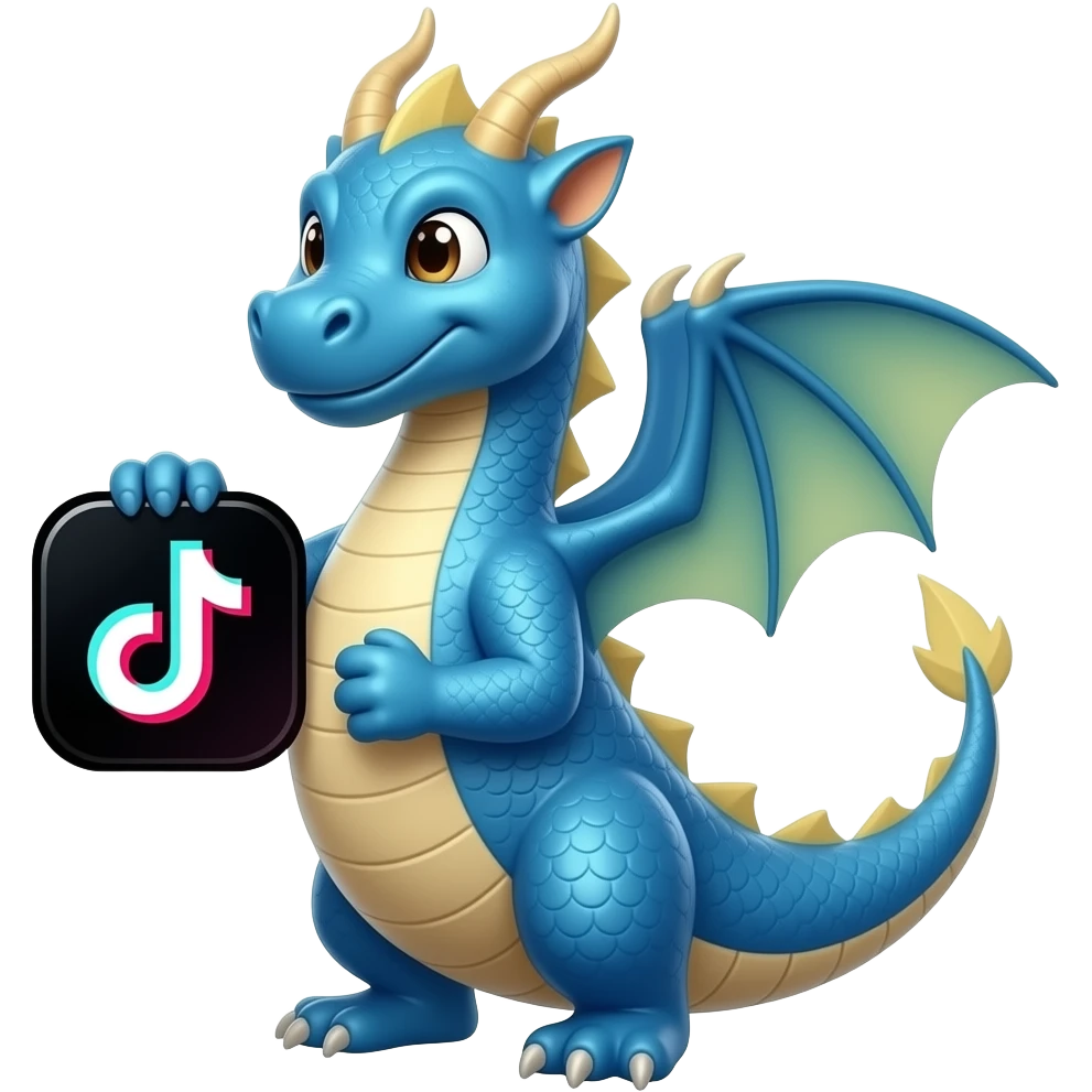 Blue dragon holding tiktoklogo looking left emoji