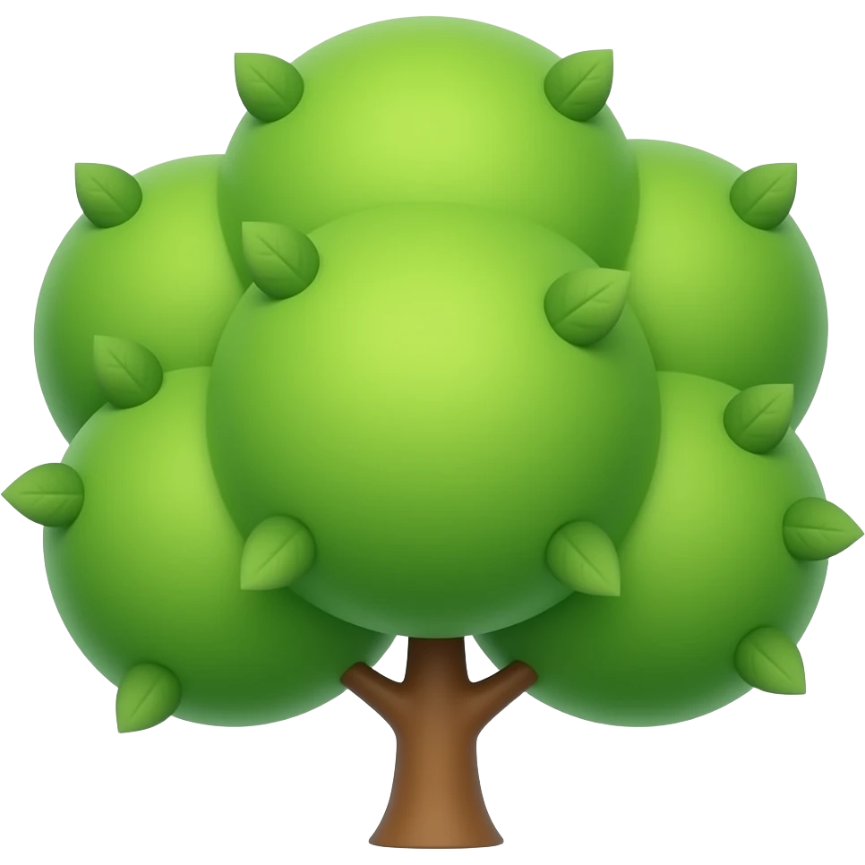 Apple-style tree, round soft green canopy. No apples, No pot, no ground — only the tree. Plain green leaves, no fruits or flowers. Flat 3D vector, clean shapes, no gradients. emoji