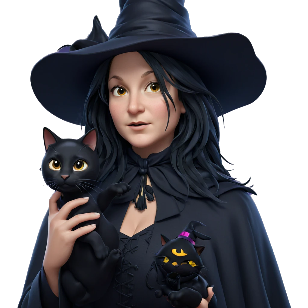 witch girl with black cat emoji